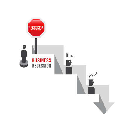 Businessman and warning recession sign. maze Symbol of danger, failure, bankruptcy, business crisis. vector illustrationのイラスト素材