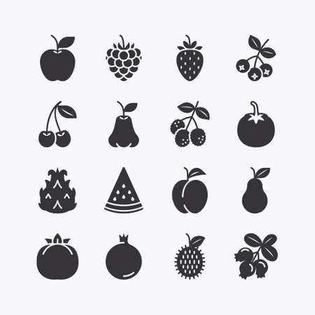 fruits and berries icons set. on a white background. Vector iconのイラスト素材