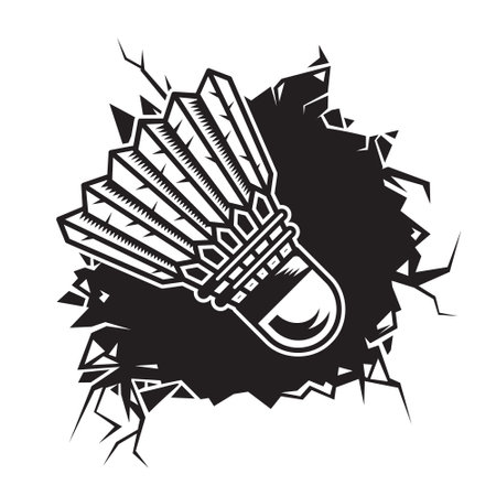 badminton cracked wall. badminton club graphic design logos or icons. vector illustration.のイラスト素材