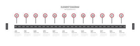 Infographic Roadmap template for business. 12 Months modern Timeline element diagram calendar, 4 quarter steps milestone presentation vector infographic.のイラスト素材