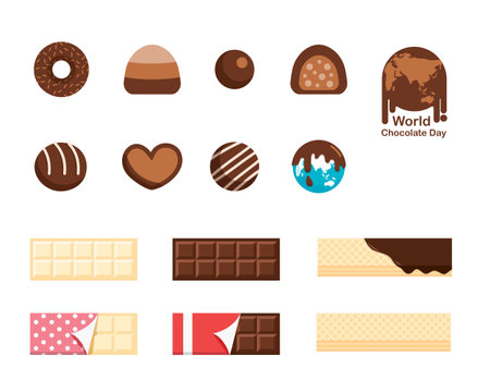 Chocolate bar and candy icon set for Chocolate Day vector.のイラスト素材
