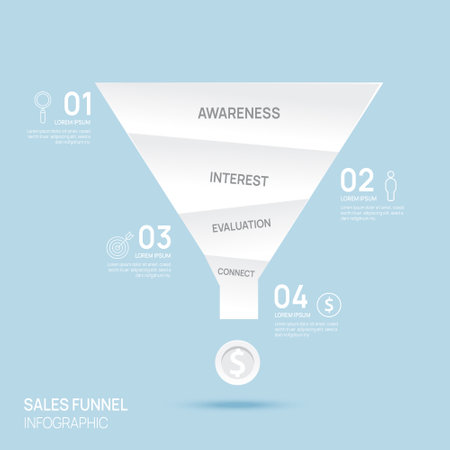 Infographic Sales funnel paper diagram template for business. Timeline 4 step, presentation vector infographics.のイラスト素材