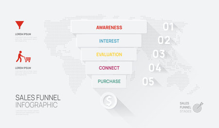 Infographic sales funnel diagram template for business. Timeline 5 step level, vector infographics.のイラスト素材