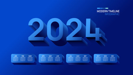 Business step timeline infographic 2024 template. Modern milestone element timeline diagram calendar, vector infographics.のイラスト素材