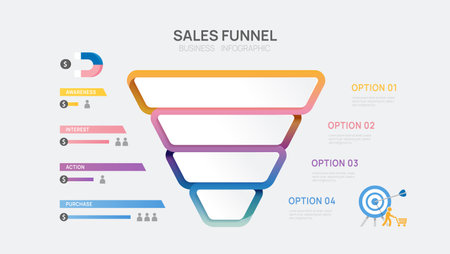 Infographic Sales funnel diagram template for business. Modern Timeline inbound step, digital marketing data, presentation vector infographics.のイラスト素材