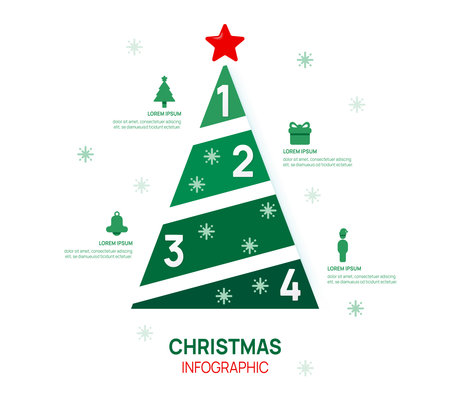 Christmas infographic Christmas tree template. 4 Choose Popular elements Christmas gift, vector illustration.のイラスト素材