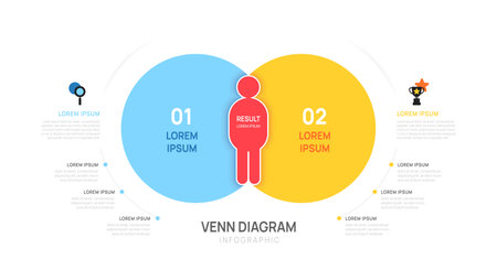 Venn diagram Infographic man chart template for business start up presentation with venn diagram elements vector illustration.のイラスト素材