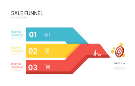 Infographic sale funnel diagram template for business. Modern Timeline 3 steps Tunnel, presentation vector.のイラスト素材