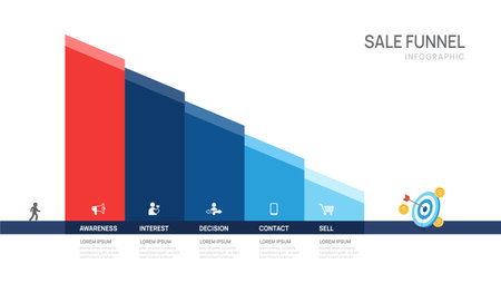 Sales funnel Infographic diagram template for business. Timeline 5 steps Tunnel, presentation vector infographics.のイラスト素材