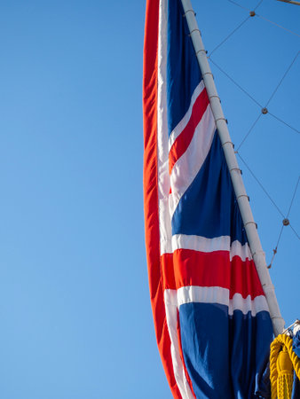 Flag of the United Kingdom with the colors of the nation red, white, blue. Abstact view of the flag...
