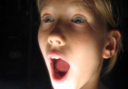 Surprised or horrified girl with intentional distortionの写真素材