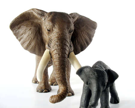 Parenting, elephant parent watching the youngster, maybe trying to avoid troubleの写真素材