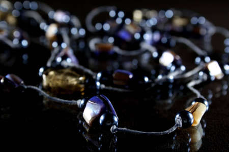 Blue necklace with stones and pearlsの写真素材