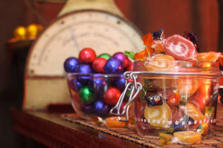 Candy in old store with scale in the backgroundの写真素材