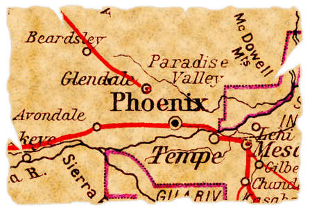 Phoenix, Arizona on an old torn map from 1949, isolated. Part of the old map series.の写真素材