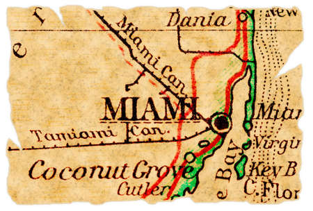 Miami, Florida on an old torn map from 1949, isolated. Part of the old map series.の写真素材