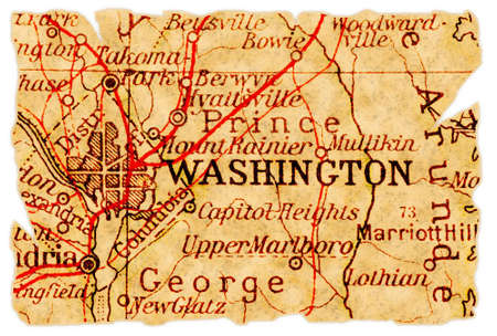 Washington D.C. on an old torn map from 1949, isolated. Part of the old map series.の写真素材