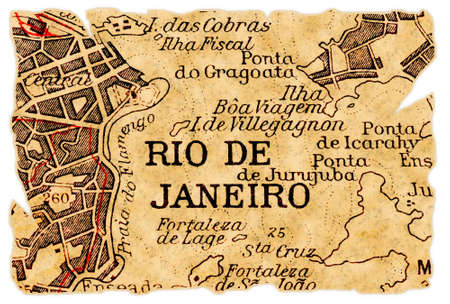 Rio de Janeiro, Brazil on an old torn map from 1949, isolated. Part of the old map series.の写真素材