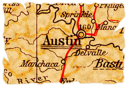 Austin, Texas on an old torn map from 1949, isolated. Part of the old map series.の写真素材
