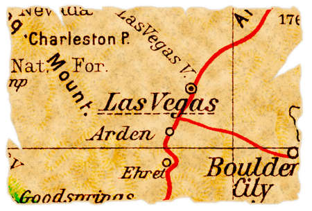 Las Vegas, Nevada on an old torn map from 1949, isolated. Part of the old map series.の写真素材