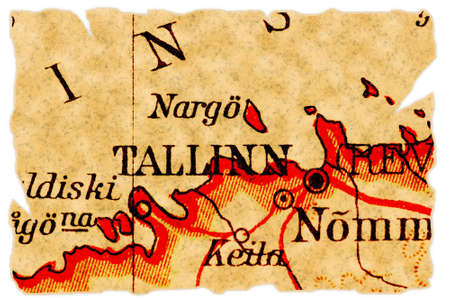 Tallinn, Estonia on an old torn map from 1949, isolated. Part of the old map series.の写真素材