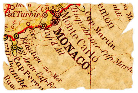 Monaco on an old torn map from 1949, isolated. Part of the old map series.の写真素材