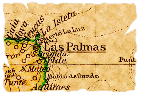 Las Palmas, Gran Canaria on an old torn map from 1949, isolated. Part of the old map series.の写真素材