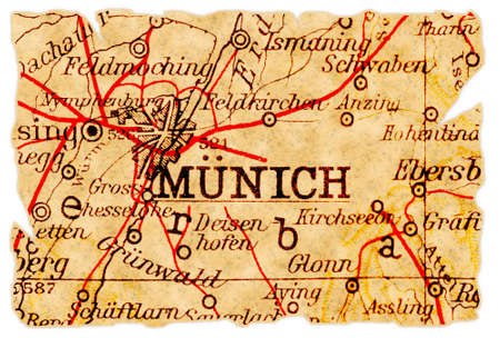 Munich, Germany on an old torn map from 1949, isolated. Part of the old map series.の写真素材