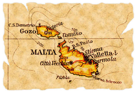 Malta on an old torn map from 1949, isolated. Part of the old map series.の写真素材