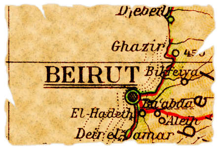 Beirut, capital of Lebanon on an old torn map from 1949, isolated. Part of the old map series.の写真素材