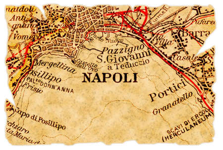 Naples or Napoli, Italy on an old torn map from 1949, isolated. Part of the old map series.の写真素材