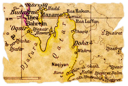Qatar on an old torn map from 1949, isolated. Part of the old map series.の写真素材
