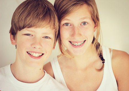 Teenagers and siblings, boy and older girlの写真素材
