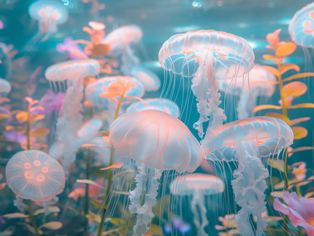 Jellyfish in the aquarium. Underwater world. Marine life.の素材