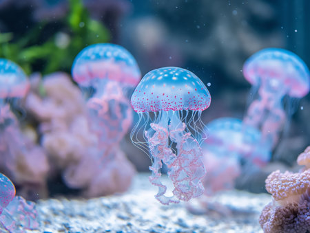 Beautiful jellyfish swimming in the aquarium. Underwater world.の素材