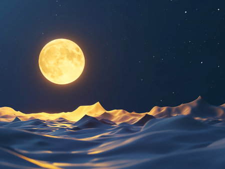 3D render of a full moon in the night sky with wavesの素材