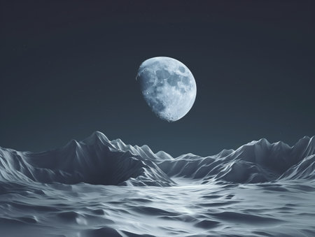 Night landscape with a full moon in the sky. 3d renderingの素材