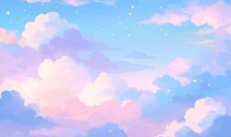 Sky background with clouds and stars. ai generated illustration.の素材