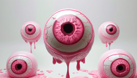 Close up of human eyeballs with blood splatter on white backgroundの素材