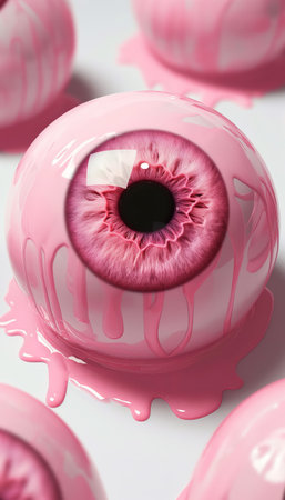 Close-up view of beautiful pink female eye in jelly candiesの素材