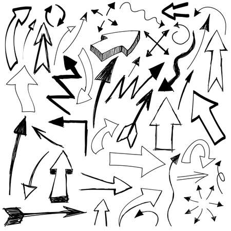 Arrows and abstract shapes doodle writing design vector set, blackのイラスト素材