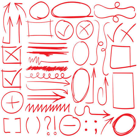Arrows and abstract shapes doodle writing design vector set, blackのイラスト素材