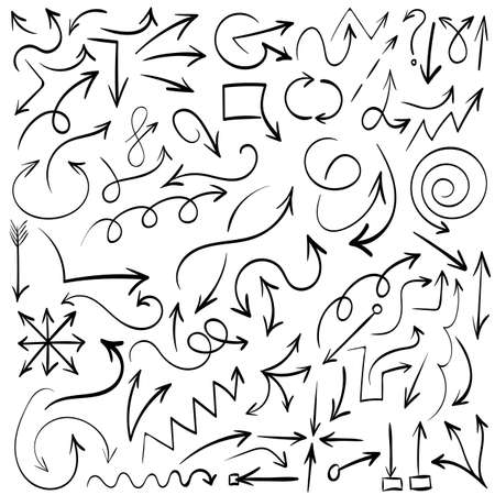 Arrows and abstract shapes doodle writing design vector set, blackのイラスト素材