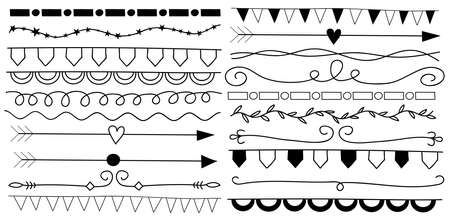 Calligraphic illustration set for text vintage ornaments with floral elements arrows, hand drawnのイラスト素材