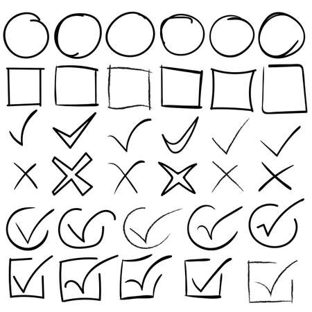Doodle set of black pencil drawing objects. Hand drawn abstract illustration grunge elements. Vector abstract ellipses for design use.のイラスト素材