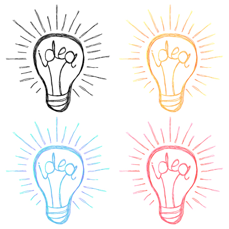 Colorful stylized idea bulb. Vector illustration. Hatching designのイラスト素材