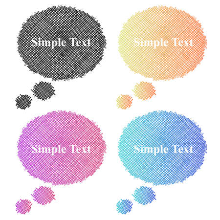 Colorful stylized speech bubbles. Vector illustration. Hatching design.のイラスト素材