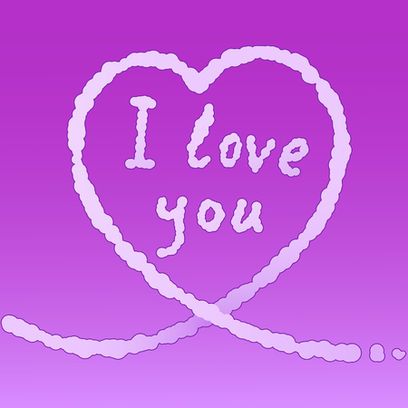 Purple valentine card with cloud effect, heart, i love you signのイラスト素材