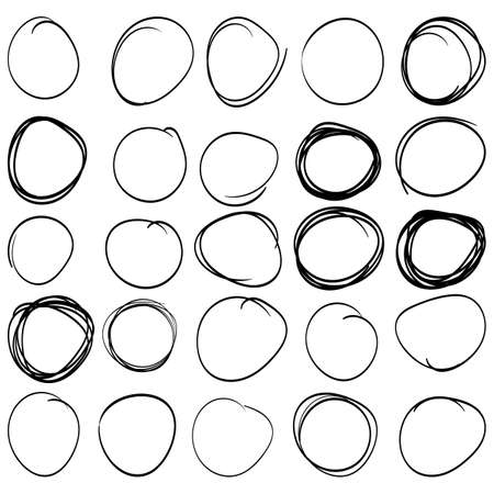 Doodle set of black pencil drawing objects. Hand drawn abstract illustration grunge elements. Vector abstract ellipses for design use.のイラスト素材