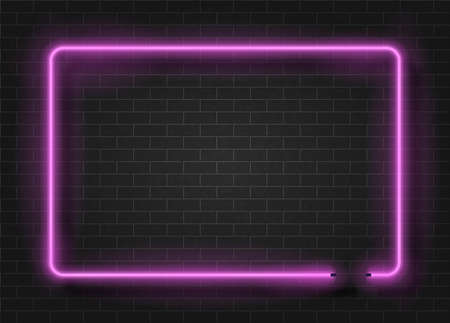 Neon light rectangle template on dark brick wallのイラスト素材